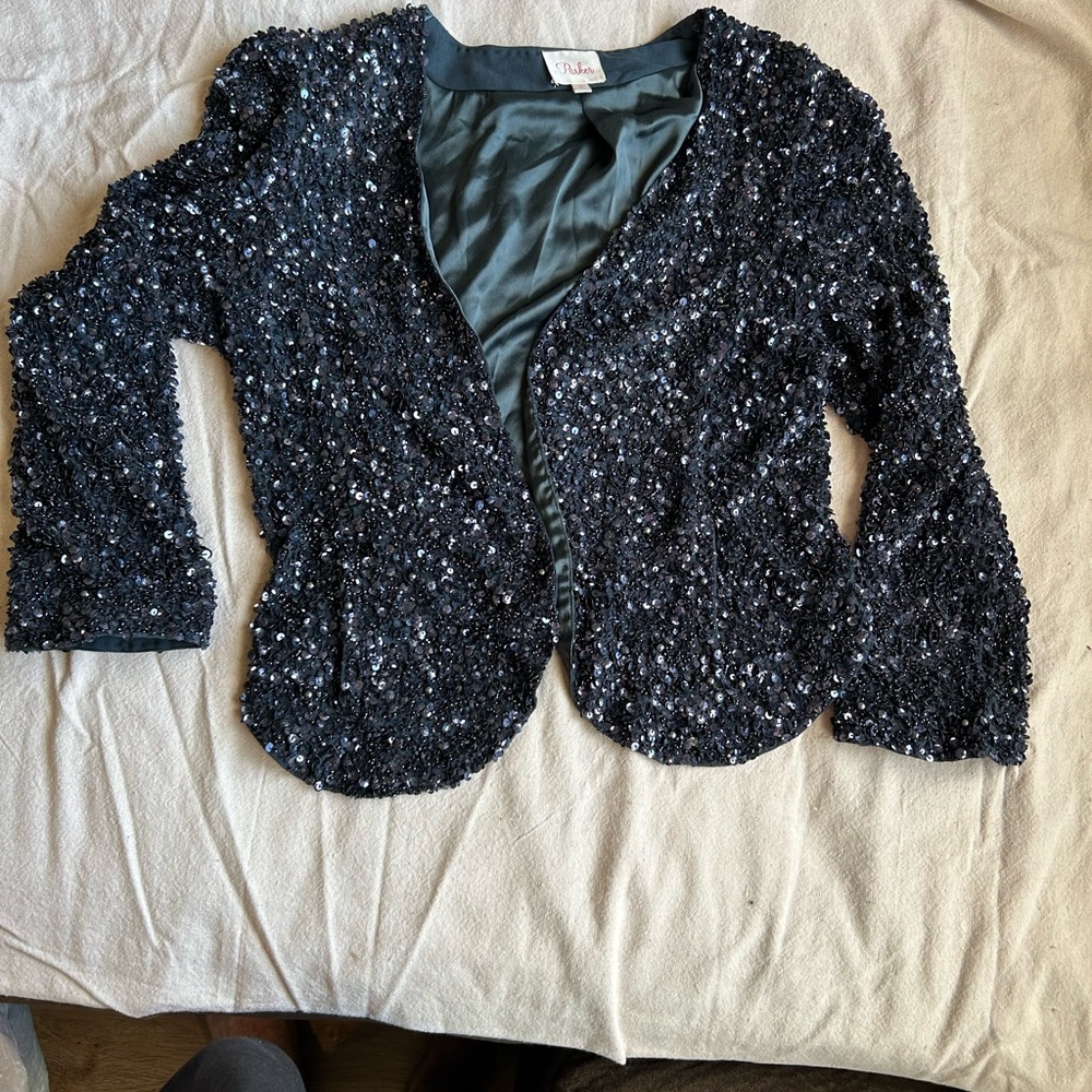 Parker Navy Sequin Crop Jacket Long Sleeve
